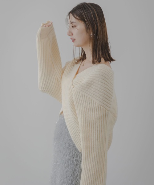 ニット セーター 「洗える/2WAY」ストレッチニット レディース ＆HALF ニット セーター 2WAYバイカラーニット レディース