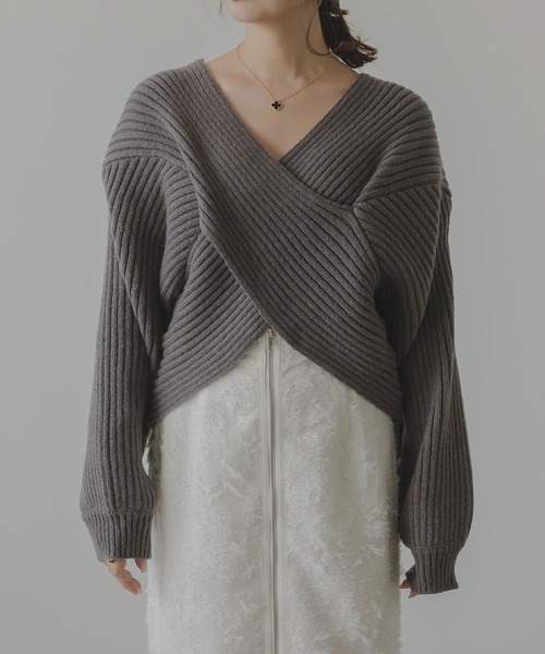 ニット セーター 2WAYクロスニット レディース rectangle ニット セーター 2wayクロスデザインニットトップス