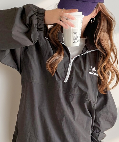 Java ブルゾン アウター ジャバコラボ」胸刺繍入り配色長袖ナイロン