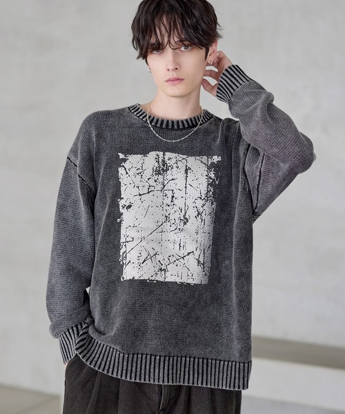 セーター ニット 「25AW」ピグメント加工/箔プリント天竺編み