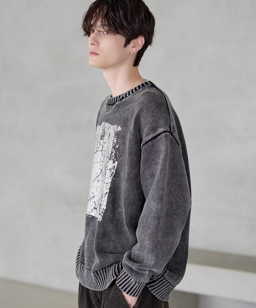 セーター ニット 「25AW」ピグメント加工/箔プリント天竺編みクルー