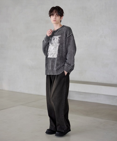 セーター ニット 「25AW」ピグメント加工/箔プリント天竺編みクルー