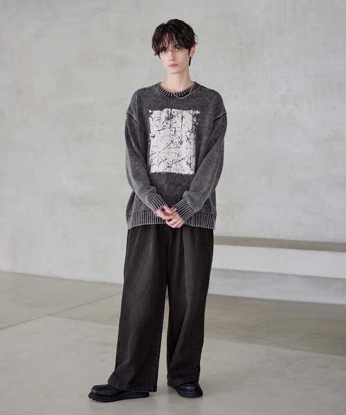 セーター ニット 「25AW」ピグメント加工/箔プリント天竺編みクルー