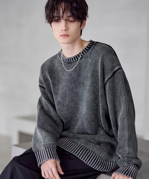 セーター ニット 「25AW」ピグメント加工/箔プリント天竺編みクルー