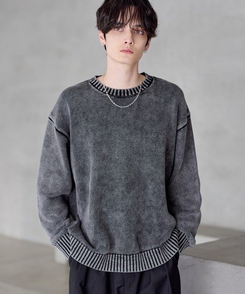 セーター ニット 「25AW」ピグメント加工/箔プリント天竺編みクルー