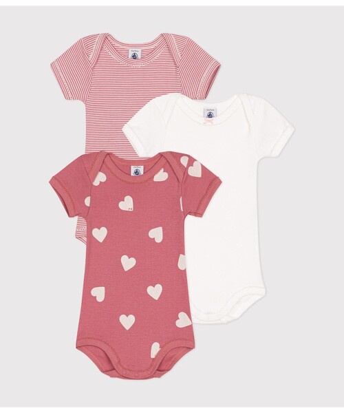 PETIT BATEAU（プチバトー） ベビー服 ロンパース 半袖ボディ3枚組