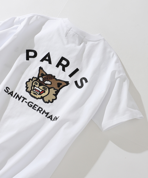 tシャツ カレッジボウタイトップス SP25s127「SunsetPark」「2025SS」 レディース メンズ tシャツ 「Paris Saint-Germain」カレッジロゴ刺しゅう Tシャツ