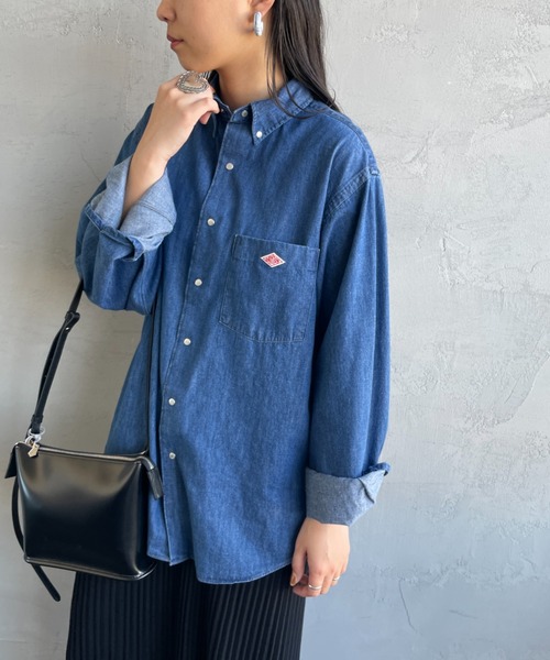 DANTON - ダントン  長袖シャツ　ブルー　34 Danton 「DANTON」 長袖シャツ 34 ブルー レディース : ZOZOTOWN