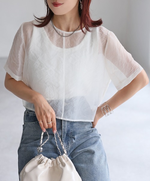 tシャツ ニットタンク＋オーガンジーTシャツセット レディース