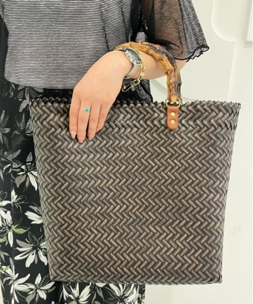 【美品✨】SAVE MY BAG バンブートートバッグ　カゴ柄　カゴバッグ 美品✨】SAVE MY BAG バンブートートバッグ カゴ柄 カゴバッグ