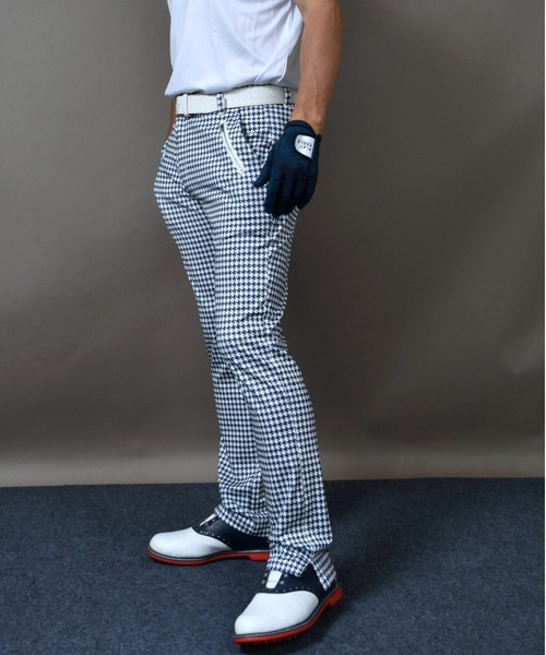 【XXL】春夏 定価14,300円 プーマ ゴルフ 接触冷感 千鳥柄 パンツ 黒 COMONGOLF（コモンゴルフ） ゴルフ 接触冷感 スーパーストレッチ 千鳥