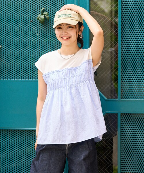 FREAK'S STORE（フリークスストア） tシャツ ストライプ切替 フレンチ