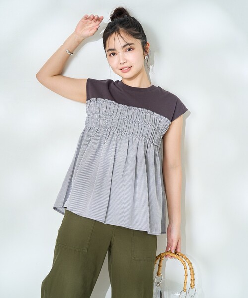 FREAK'S STORE（フリークスストア） tシャツ ストライプ切替 フレンチ