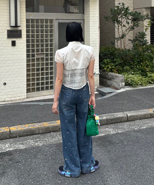 ジーンズ デニム デニムパンツ フラワーステッチ ストレートデニム