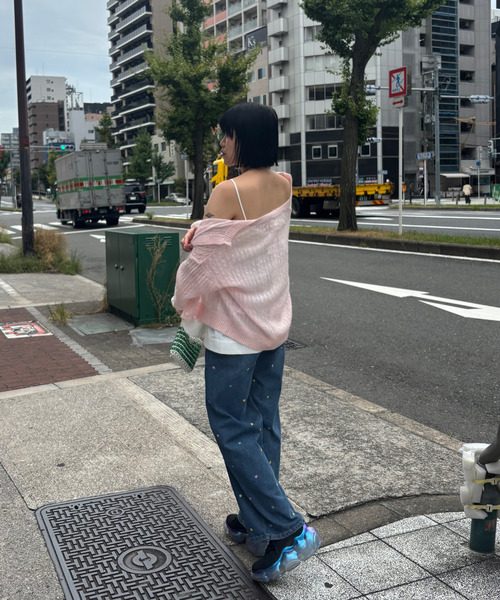 ジーンズ デニム デニムパンツ フラワーステッチ ストレートデニム