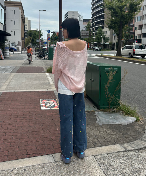 ジーンズ デニム デニムパンツ フラワーステッチ ストレートデニム