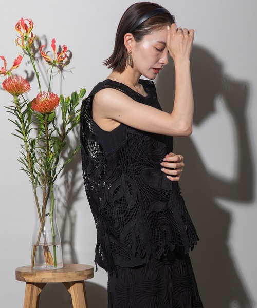 【ブラック2】レースジレ ベスト ジレ レース オーバーベスト レディース : ZOZOTOWN Yahoo!店