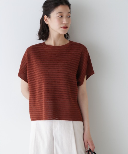 「human woman」 半袖ニット MEDIUM ブラウン レディース