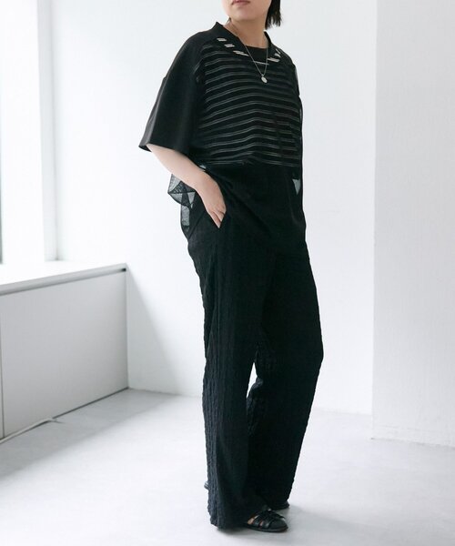 可愛い！ear PAPILLONNER 完売フリル Tシャツ 黒 美品 ear PAPILLONNER tシャツ メッシュボーダーTシャツ「SUM1 STYLE