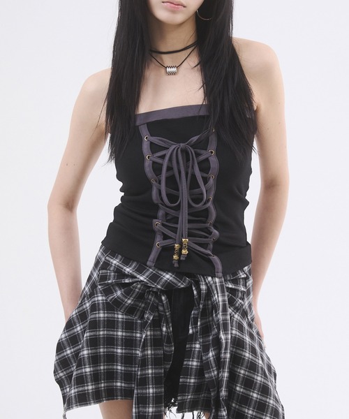 d.i.a. バックレースアップ 半袖Tシャツ DAIYA（ダイヤ） tシャツ バックカッティングレースアップベアトップ