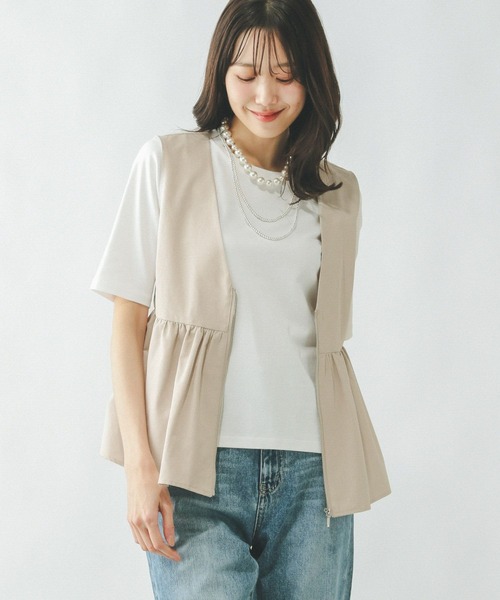 「GLOBAL WORK」 ベスト MEDIUM ベージュ レディース