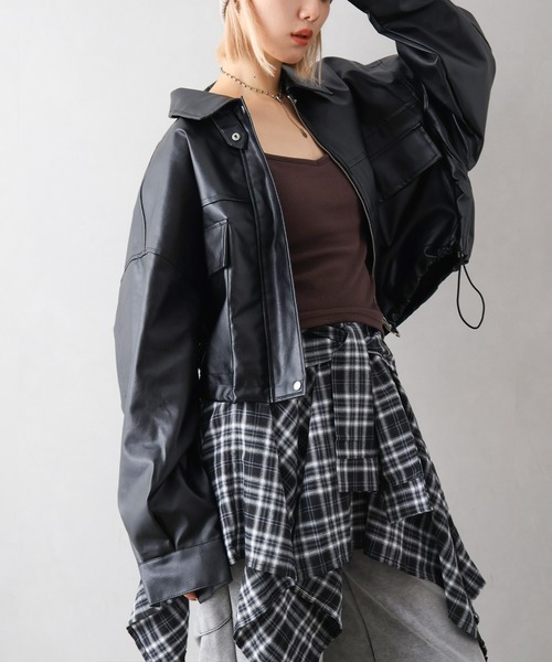 新品タグ付き 完売品 フェイクレザーショートブルゾン SpRay（スプレイ） ブルゾン アウター フェイクレザーショートブルゾン