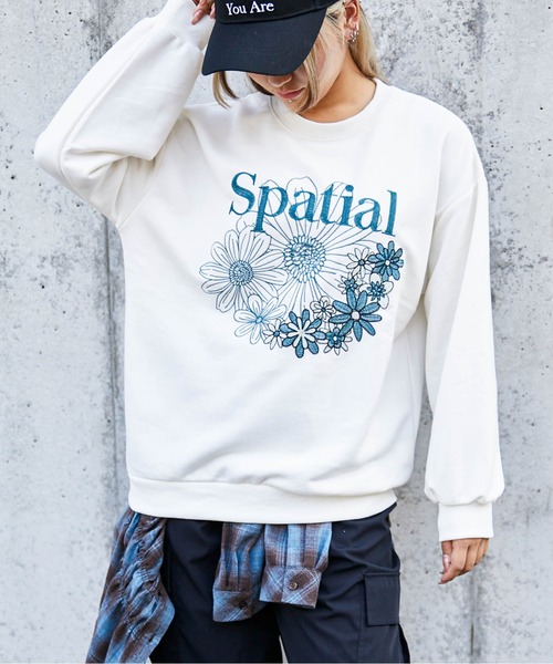 トレーナー スウェット 「花刺繍×ロゴ」レディース 裏毛スウェット