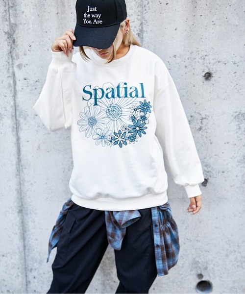 トレーナー スウェット 「花刺繍×ロゴ」レディース 裏毛スウェット