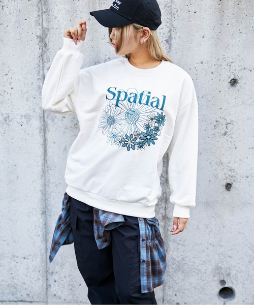トレーナー スウェット 「花刺繍×ロゴ」レディース 裏毛スウェット