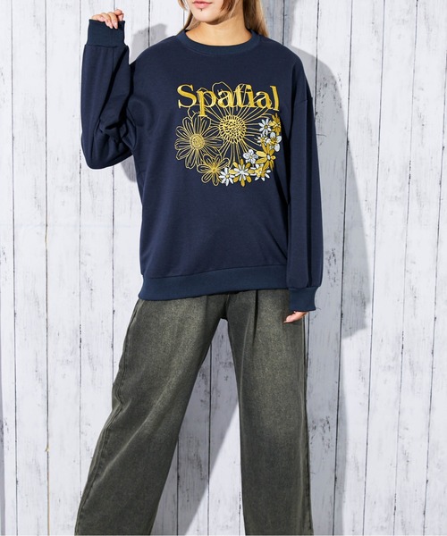 トレーナー レディース スウェット プルオーバー 秋 冬 春 長袖 トレーナー スウェット 「花刺繍×ロゴ」レディース 裏毛スウェット