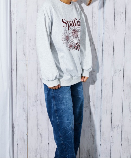 トレーナー スウェット 「花刺繍×ロゴ」レディース 裏毛スウェット