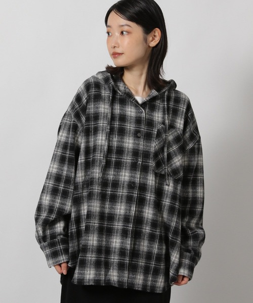 LAKOLE ブラウス シャツ ネルチェックフードシャツ / 611814