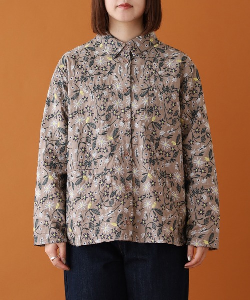 Emago（イマゴ） ブラウス シャツ 小花刺繍シャツ レディース