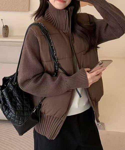 ダウンコート ダウンジャケット ニット切り替え中綿ブルゾン
