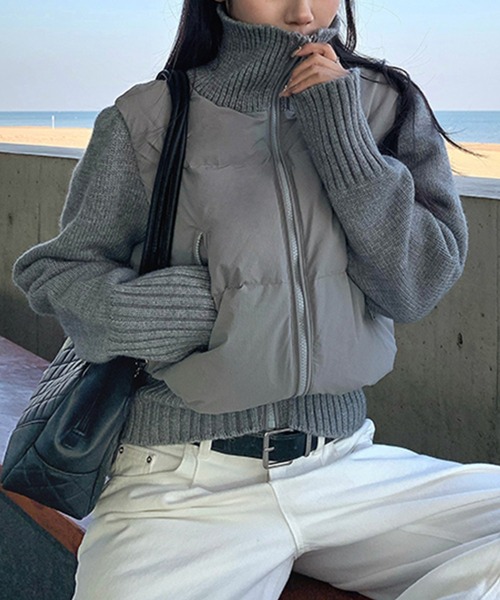 ダウンコート ダウンジャケット ニット切り替え中綿ブルゾン