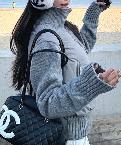 ダウンコート ダウンジャケット ニット切り替え中綿ブルゾン