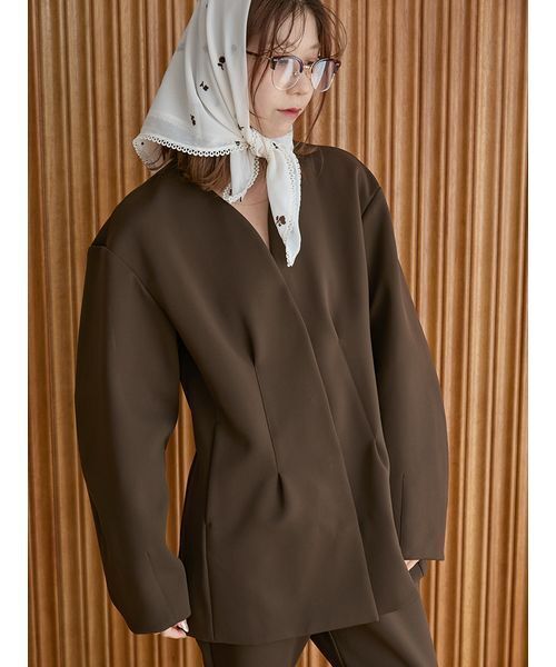 emmi ジャケット ノーカラージャケット 「セットアップ対応」「金子綾