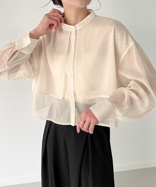 「JUNOAH」 長袖ブラウス MEDIUM クリーム レディース_画像2