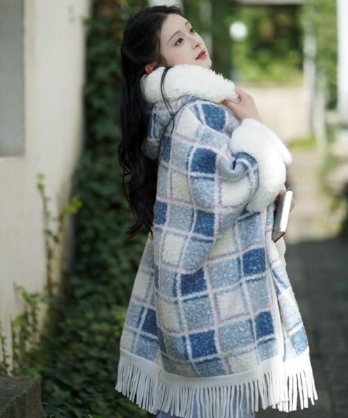 gossip!ロサンゼルス ポンチョ Y2Kガーリーふわふわフード付きケープ