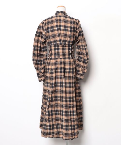 GANNI（ガニー） チェック柄長袖ワンピース 34 ブラウン レディース