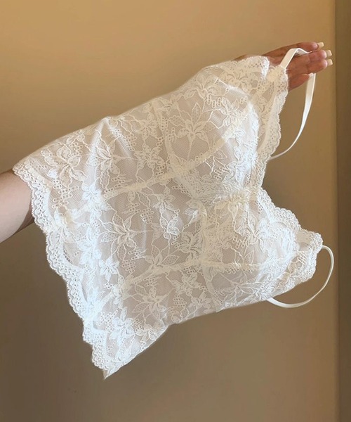 c.u.l カップ付き キャミソール カップ付き 花柄総レース キャミ