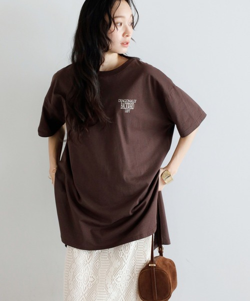 salsationサルセーション新作サイドスリットTシャツダークブラウンＳサイズ Bonjour Sagan（ボンジュールサガン） tシャツ 半袖 「汗染み防止