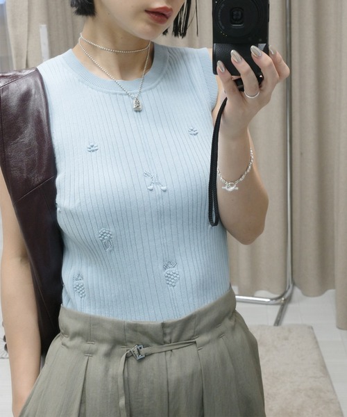 Ameri（アメリ） タンクトップ ノースリーブ MEDI FRUIT RIB KNIT TANK