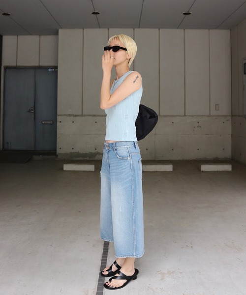 タンクトップ Ameri VINTAGE - AMERI MEDI OVERLAP AND PEEK KNIT Ameri（アメリ） タンクトップ ノースリーブ MEDI FRUIT RIB KNIT TANK