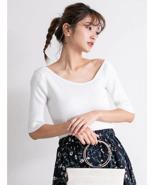 fifth ニット イレギュラーネック5分袖ニット : ZOZOTOWN Yahoo