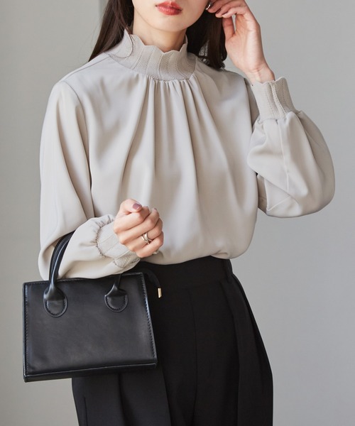 ラナン（Ranan）/ハイネックボリューム袖ブラウス RANAN（ラナン） ブラウス シャツ リブニット切替ボリューム袖