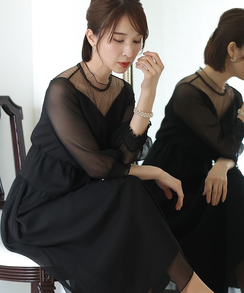 PourVous ドレス 結婚式 パーティードレス ロングと七分袖