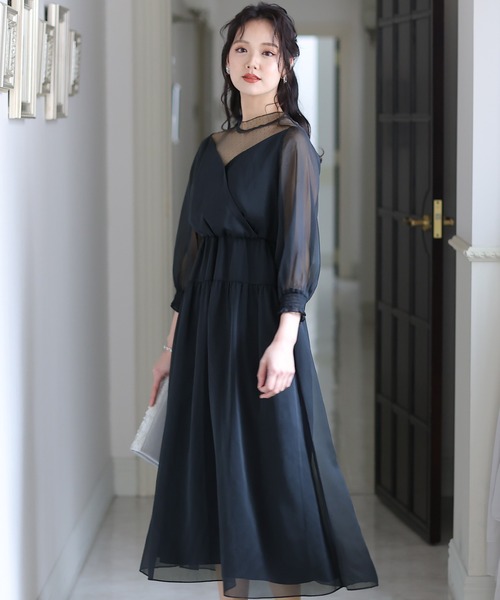 PourVous ドレス 結婚式 パーティードレス ロングと七分袖