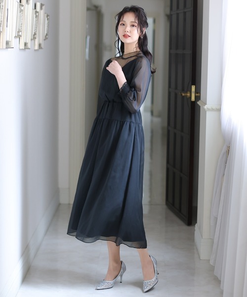 PourVous ドレス 結婚式 パーティードレス ロングと七分袖