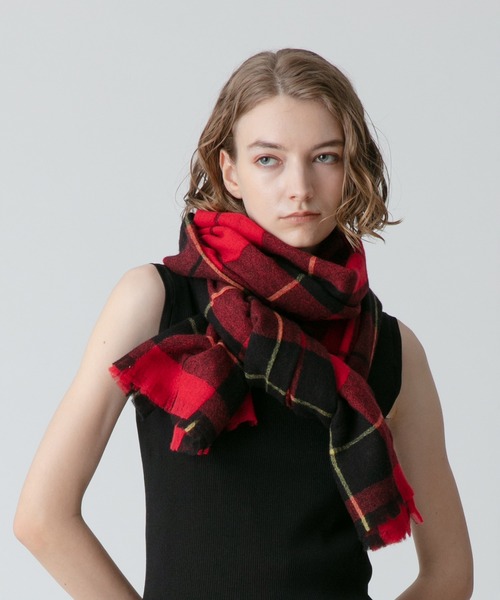 allureville チェックウールガーゼマフラー 新品 allureville（アルアバイル） マフラー チェックウールガーゼマフラー